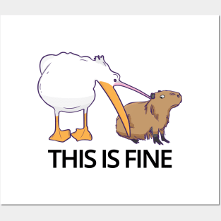 This is fine Meme funny Capybara dog Pelican Nihilism Joke Posters and Art